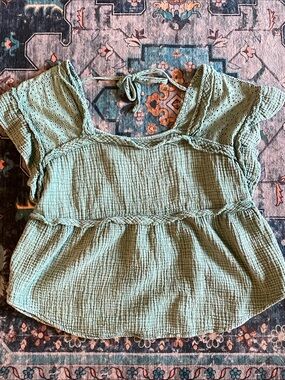 NWOT Maurices Sage Green Eyelet Sleeve Peplum Blouse